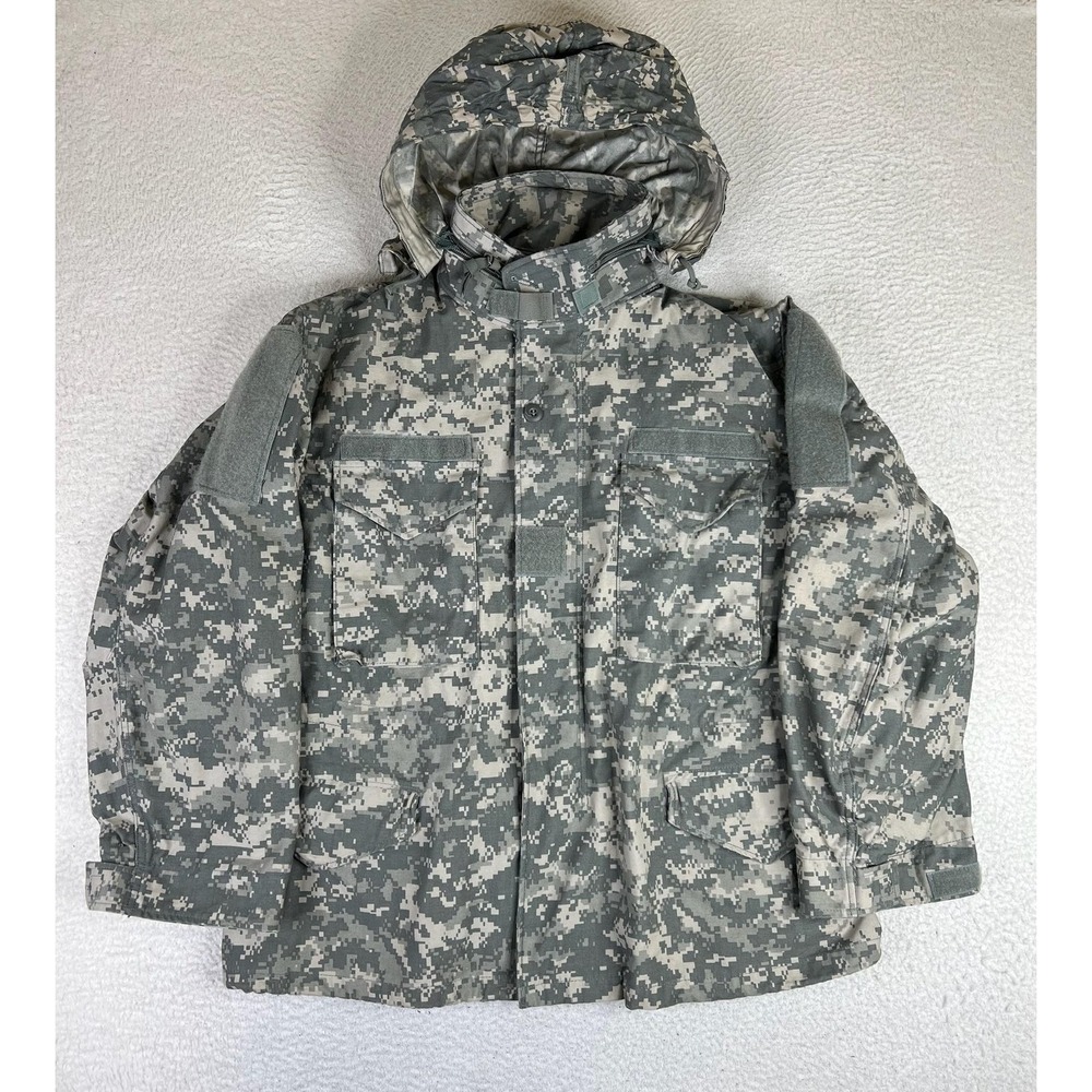 Golden Mfg Co Mens Large Short Gray Camo Cold Weather Field Coat ACU Army Jacket